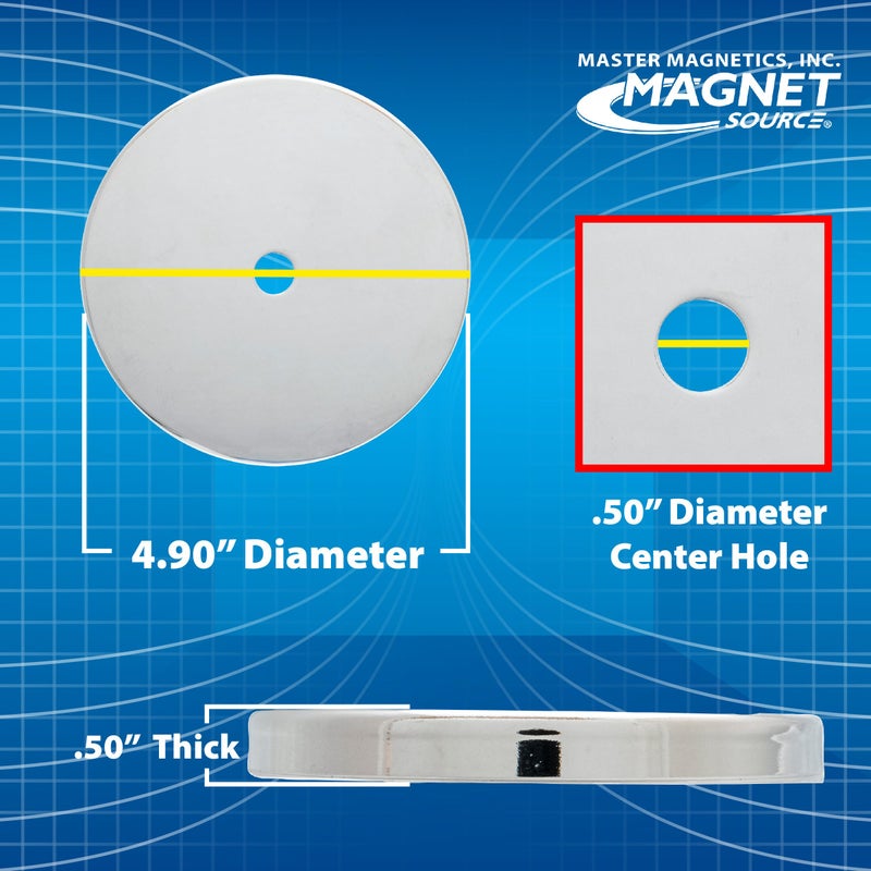 Master Magnetics Ceramic Round Base Magnet Pack - Heavy-Duty Strong Magnets - 200 lb Pull Each - for Indoor and Outdoor Use - Chrome-Plated - 4.90" Diameter - 0.50" Hole - 0.50" Thick - 2-Pack - Image 4